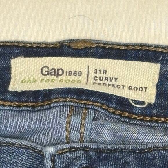 Gap 1969 Curvy Perfect Boot Jeans Women's 31R | Blue | Mid-Rise Raw Hem | EUC - Picture 5 of 9